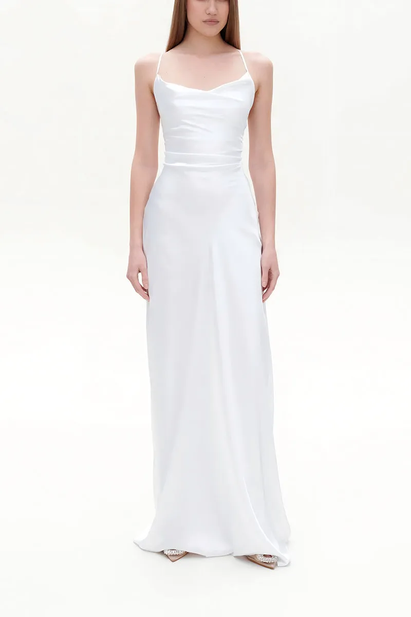 Sheath-Column Sweep-Brush Train Silk-Like Little White Dress 100044 sold by Cocomelody product image thumbnail 5