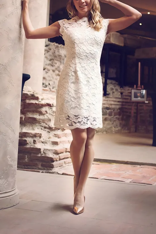 Sheath-Column Short-Mini Lace Little White Dress 100011 sold by Cocomelody