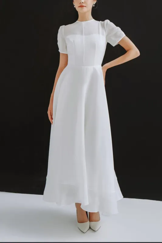 A-Line Ankle Length Chiffon Little White Dress 100043 sold by Cocomelody