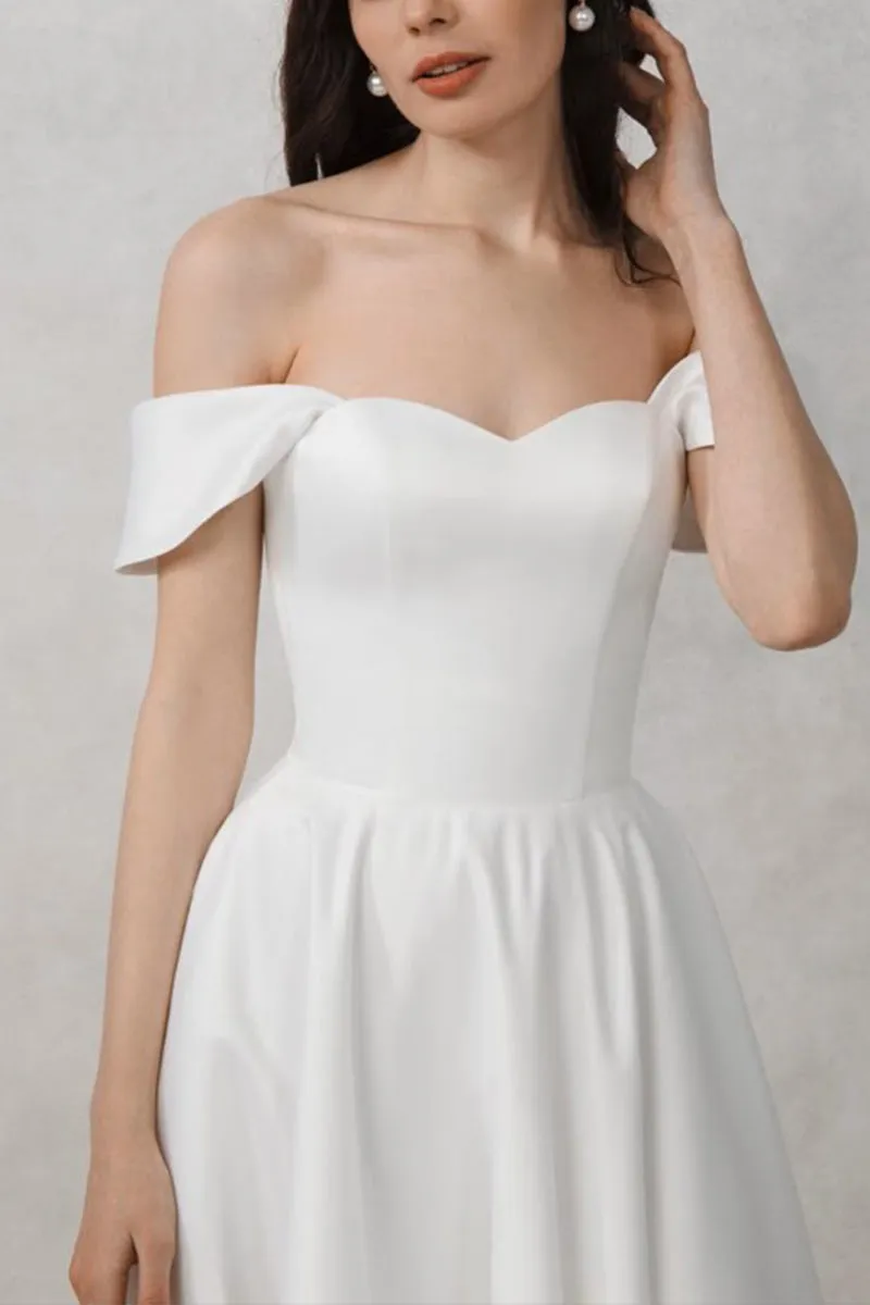 A-Line Tea Length Satin Little White Dress 100042 sold by Cocomelody product image thumbnail 4