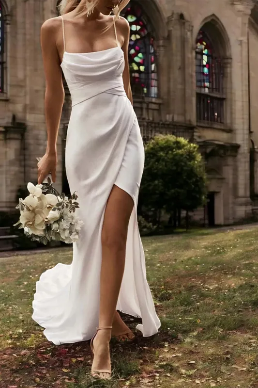 Sheath-Column Sweep-Brush Train Chiffon Little White Dress 100038 sold by Cocomelody