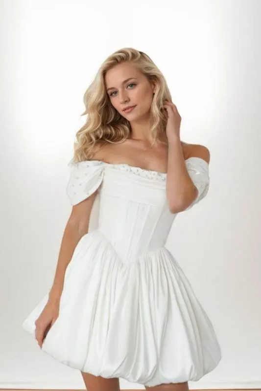 A-Line Short-Mini Mikado Wedding Dress CW3404CR sold by Cocomelody