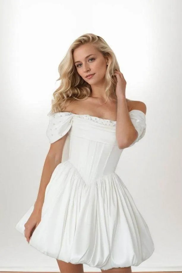 A-Line Short-Mini Mikado Wedding Dress CW3404CR sold by Cocomelody