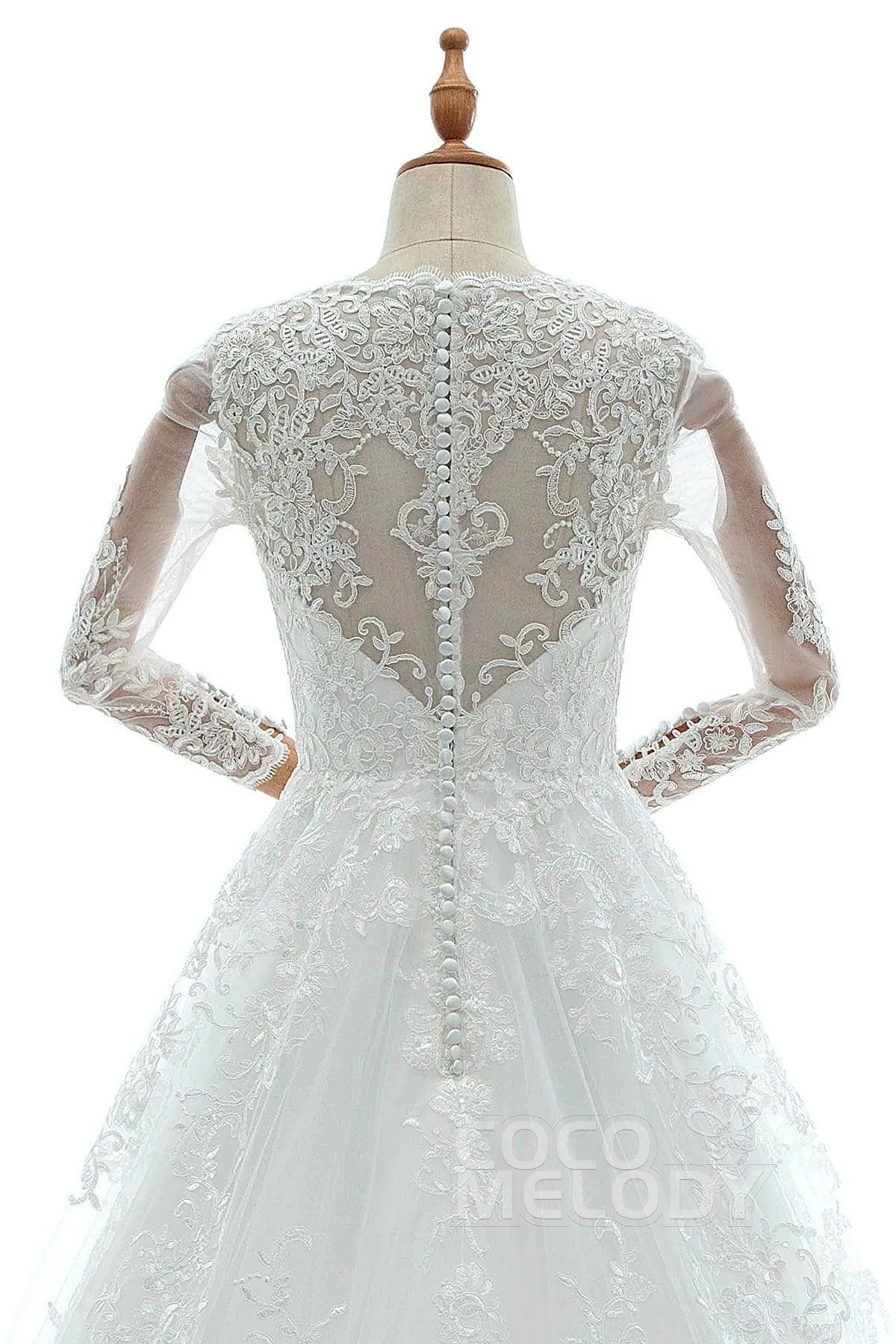 A-Line Court Train Tulle Lace and Satin Wedding Dress LD5731CR sold by Cocomelody product image thumbnail 5