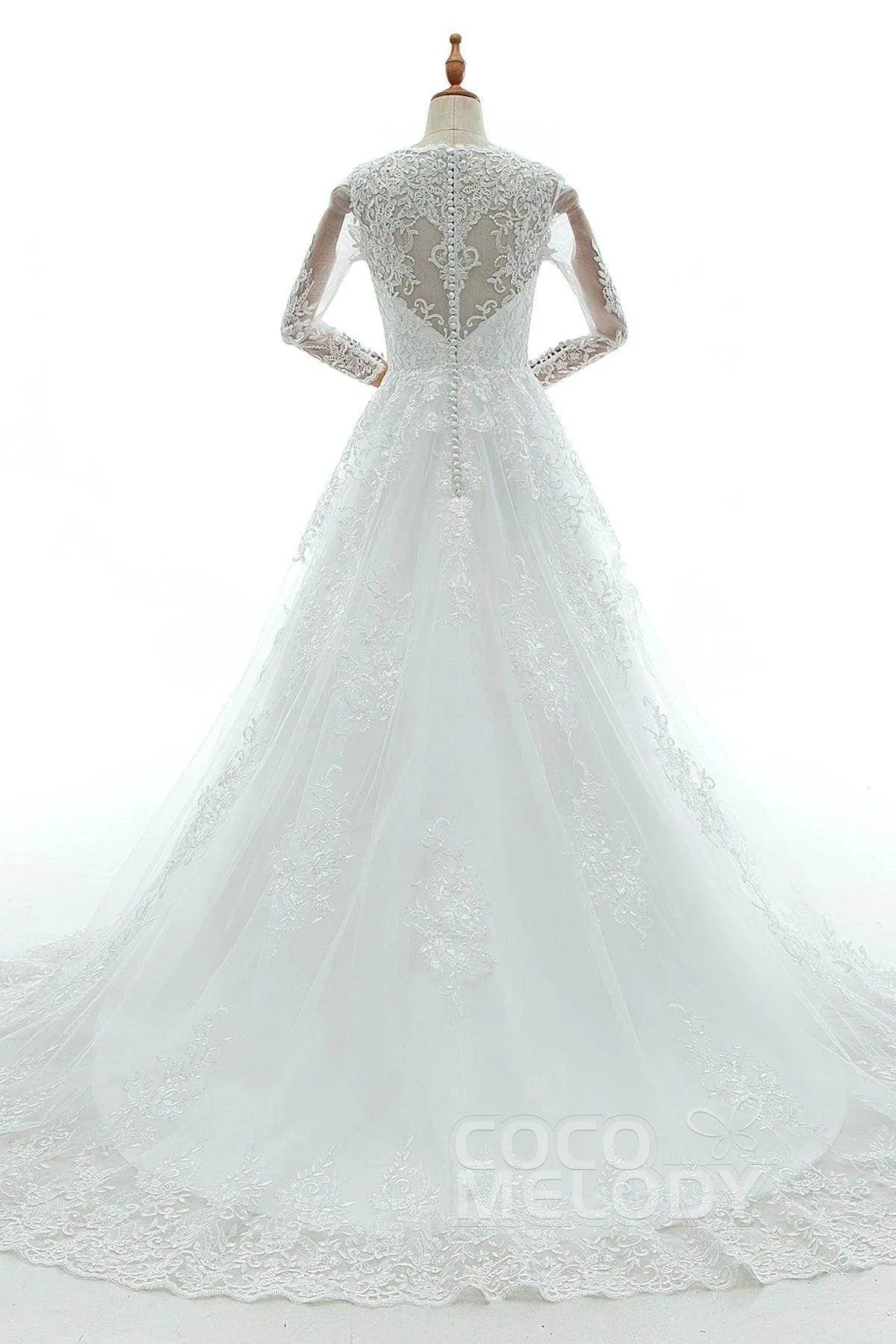 A-Line Court Train Tulle Lace and Satin Wedding Dress LD5731CR sold by Cocomelody product image thumbnail 2