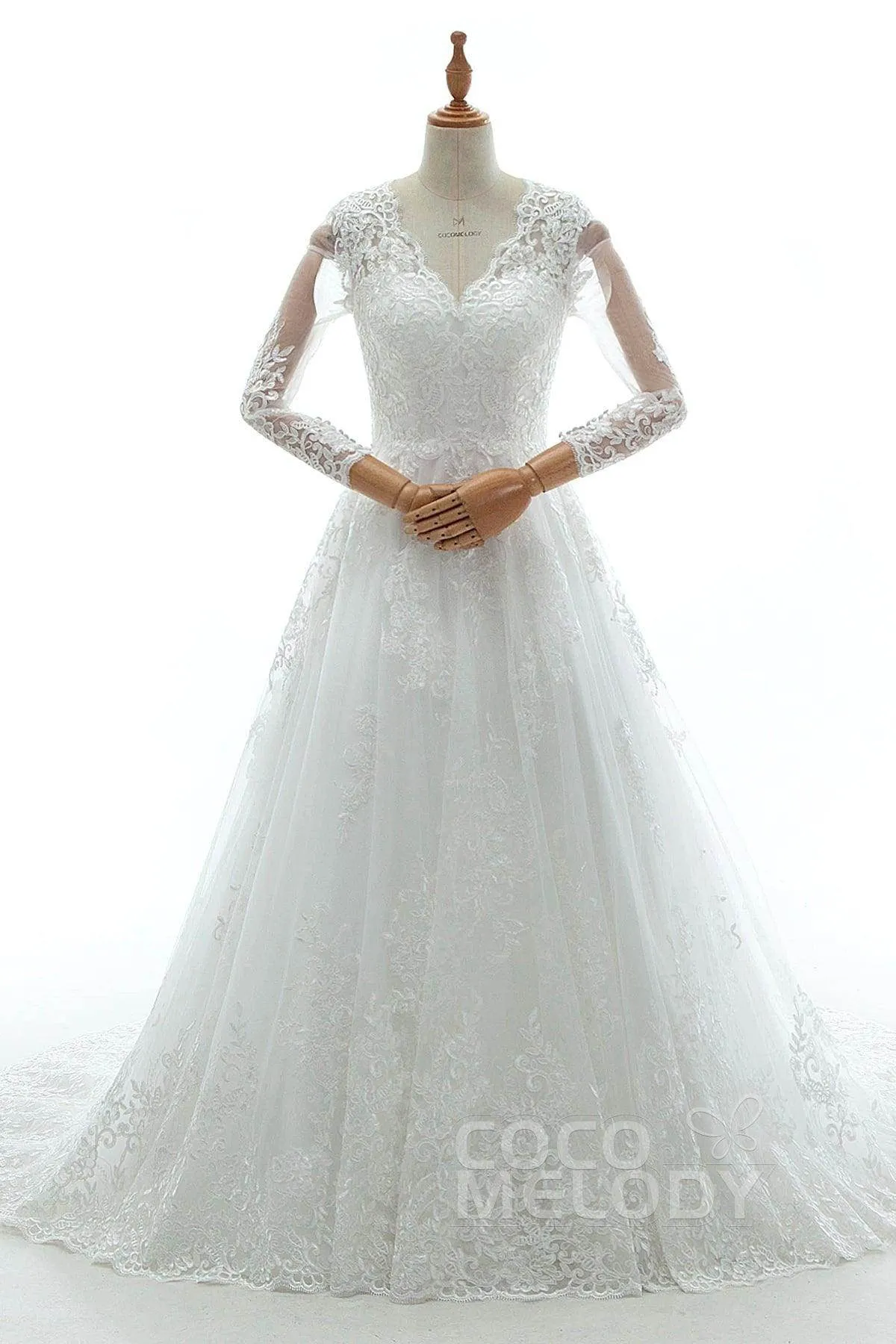 A-Line Court Train Tulle Lace and Satin Wedding Dress LD5731CR sold by Cocomelody