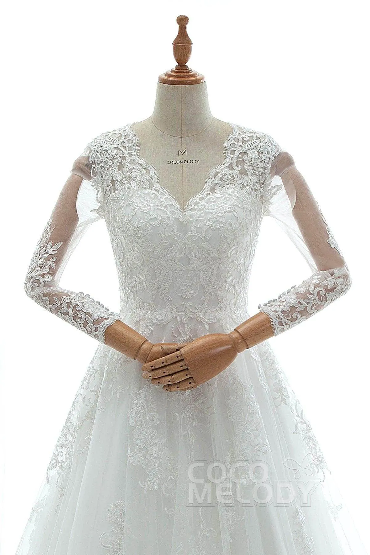 A-Line Court Train Tulle Lace and Satin Wedding Dress LD5731CR sold by Cocomelody product image thumbnail 3