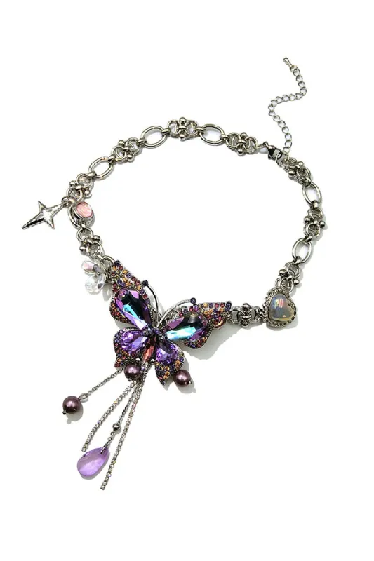 Water drop tassel butterfly diamond Necklace 873960697326 sold by Cocomelody