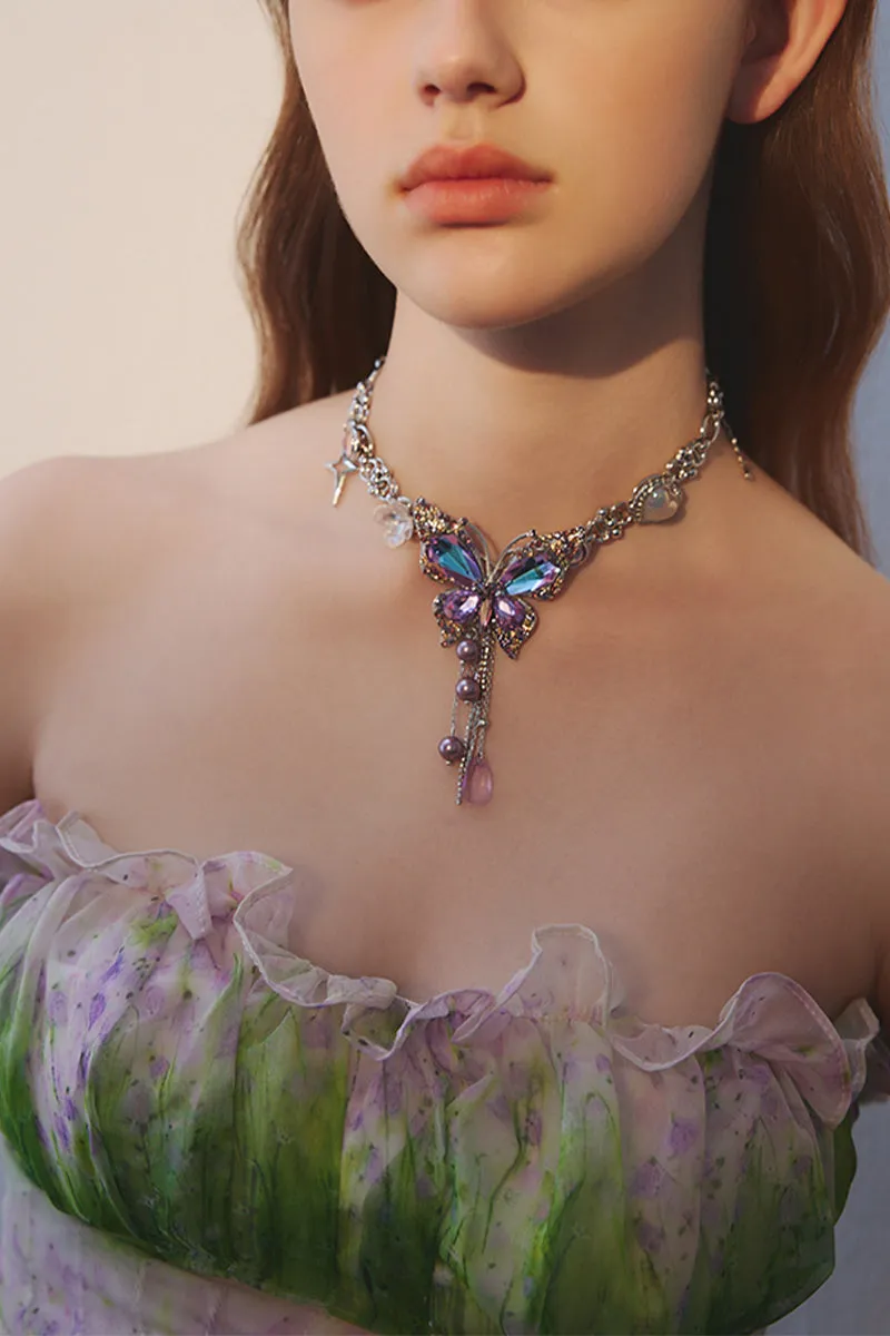 Water drop tassel butterfly diamond Necklace 873960697326 sold by Cocomelody product image thumbnail 2