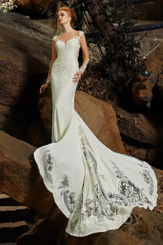 Trumpet-Mermaid Chapel Train Satin Wedding Dress CW2302 sold by Cocomelody