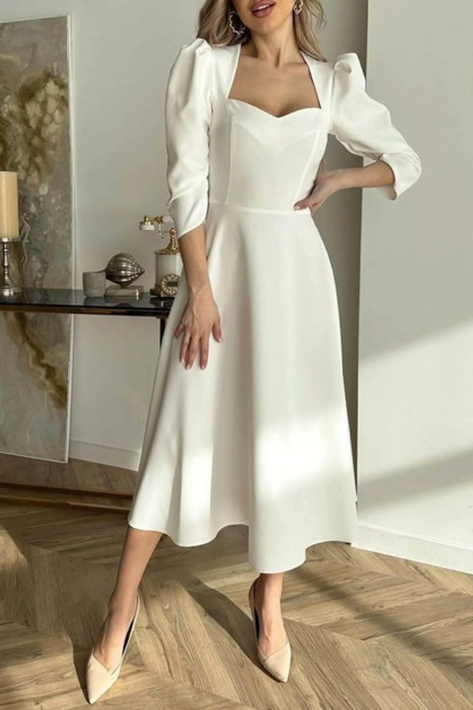 A-Line Tea Length Satin Dress CG0150 sold by Cocomelody product image thumbnail 4