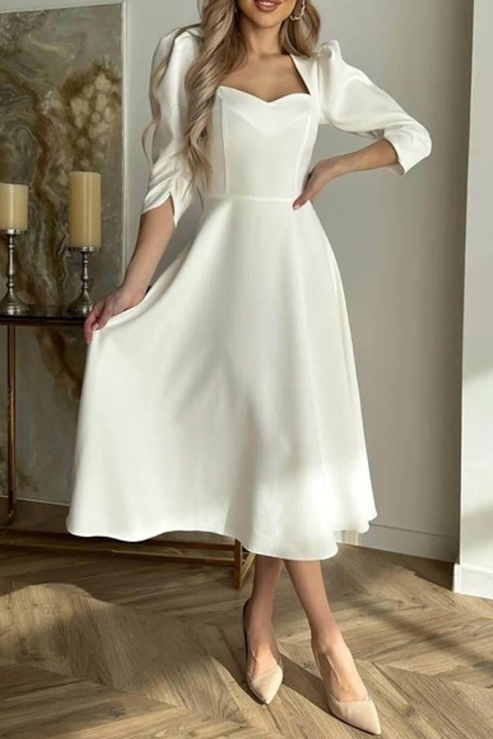 A-Line Tea Length Satin Dress CG0150 sold by Cocomelody product image thumbnail 3