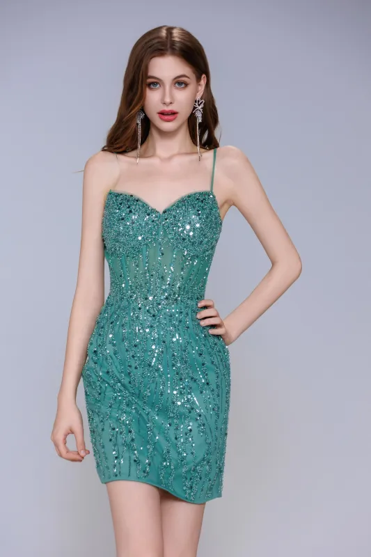 Sheath-Column Mini Sparkle Tulle Homecoming Dress CS1027 sold by Cocomelody