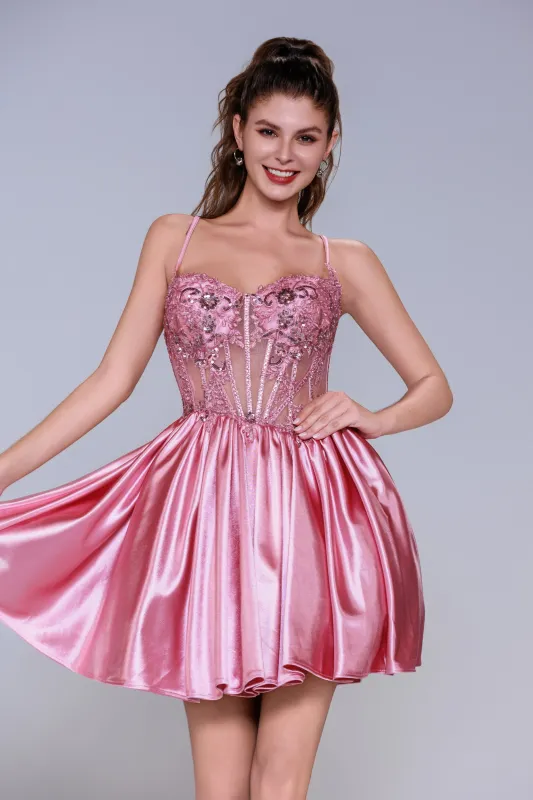 A-Line Mini Stretch Satin Homecoming Dress CS1007 sold by Cocomelody