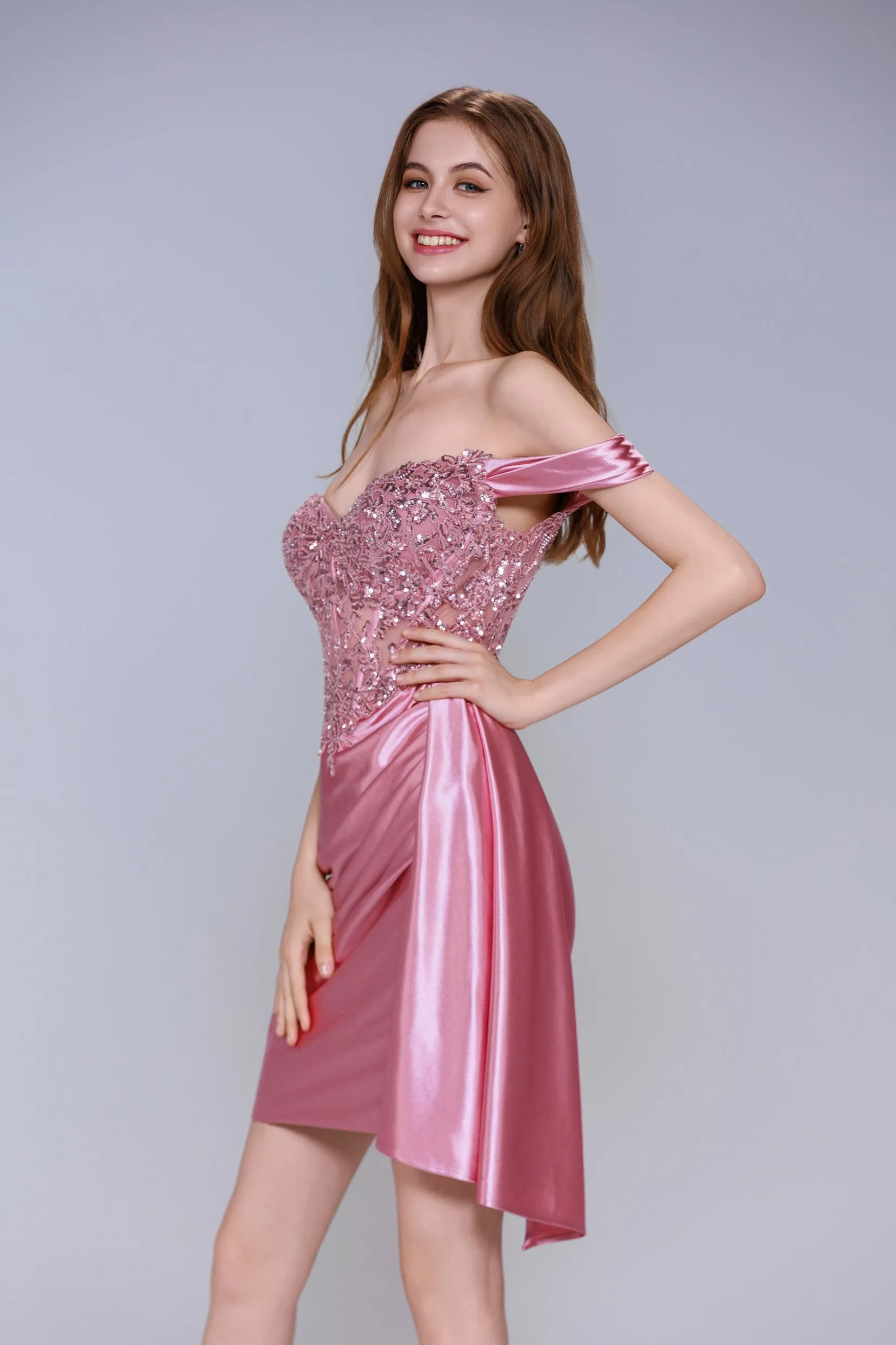 Sheath-Column Mini Stretch Satin Homecoming Dress CS1006 sold by Cocomelody product image thumbnail 5