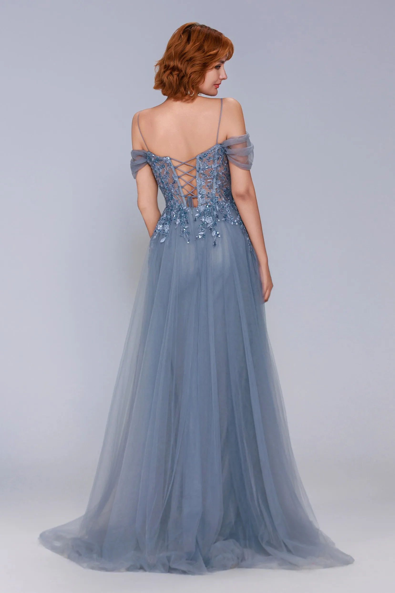 Sheath-Column Maxi Tulle Prom Dress CS1071 sold by Cocomelody product image thumbnail 2