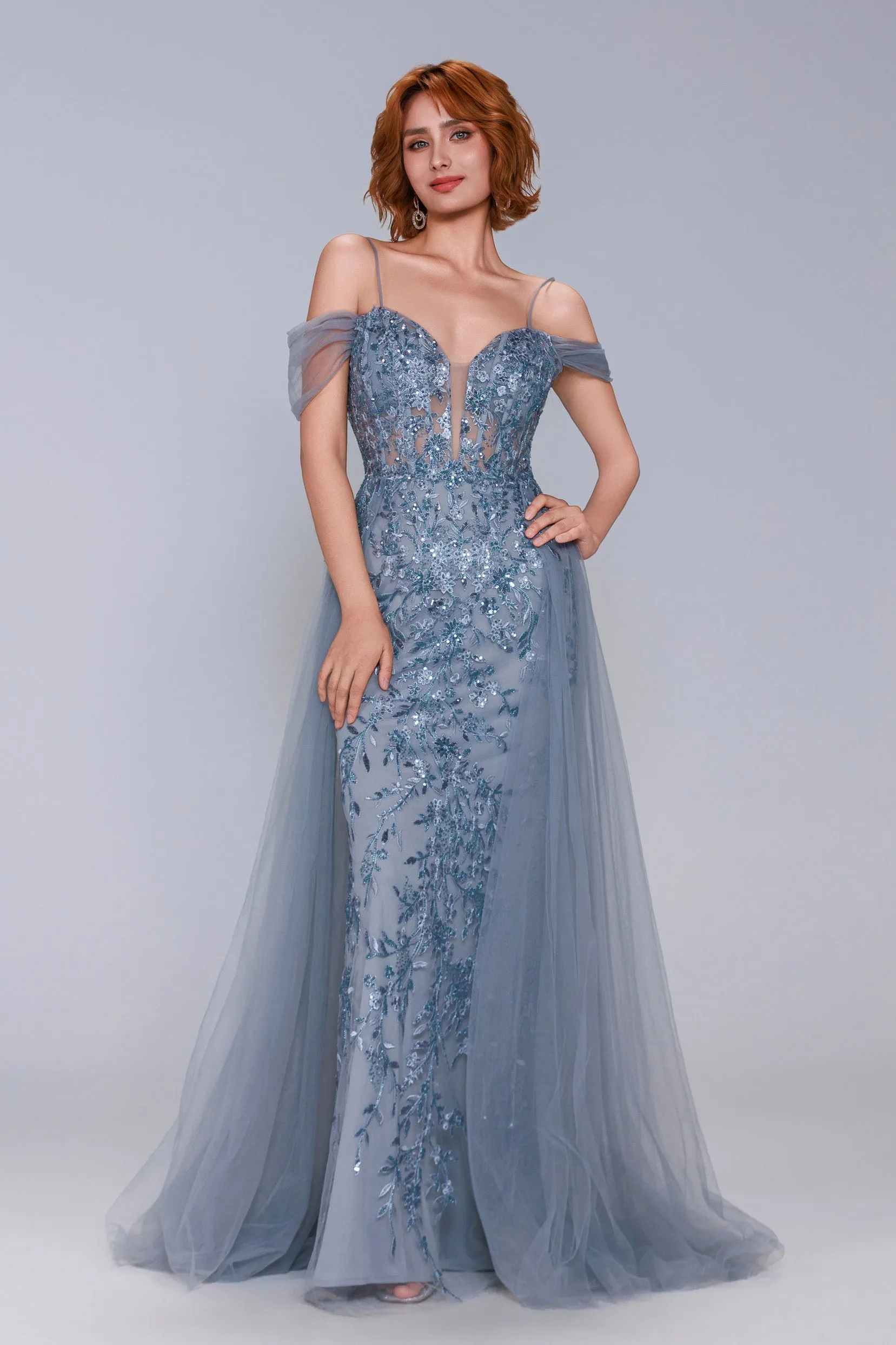 Sheath-Column Maxi Tulle Prom Dress CS1071 sold by Cocomelody