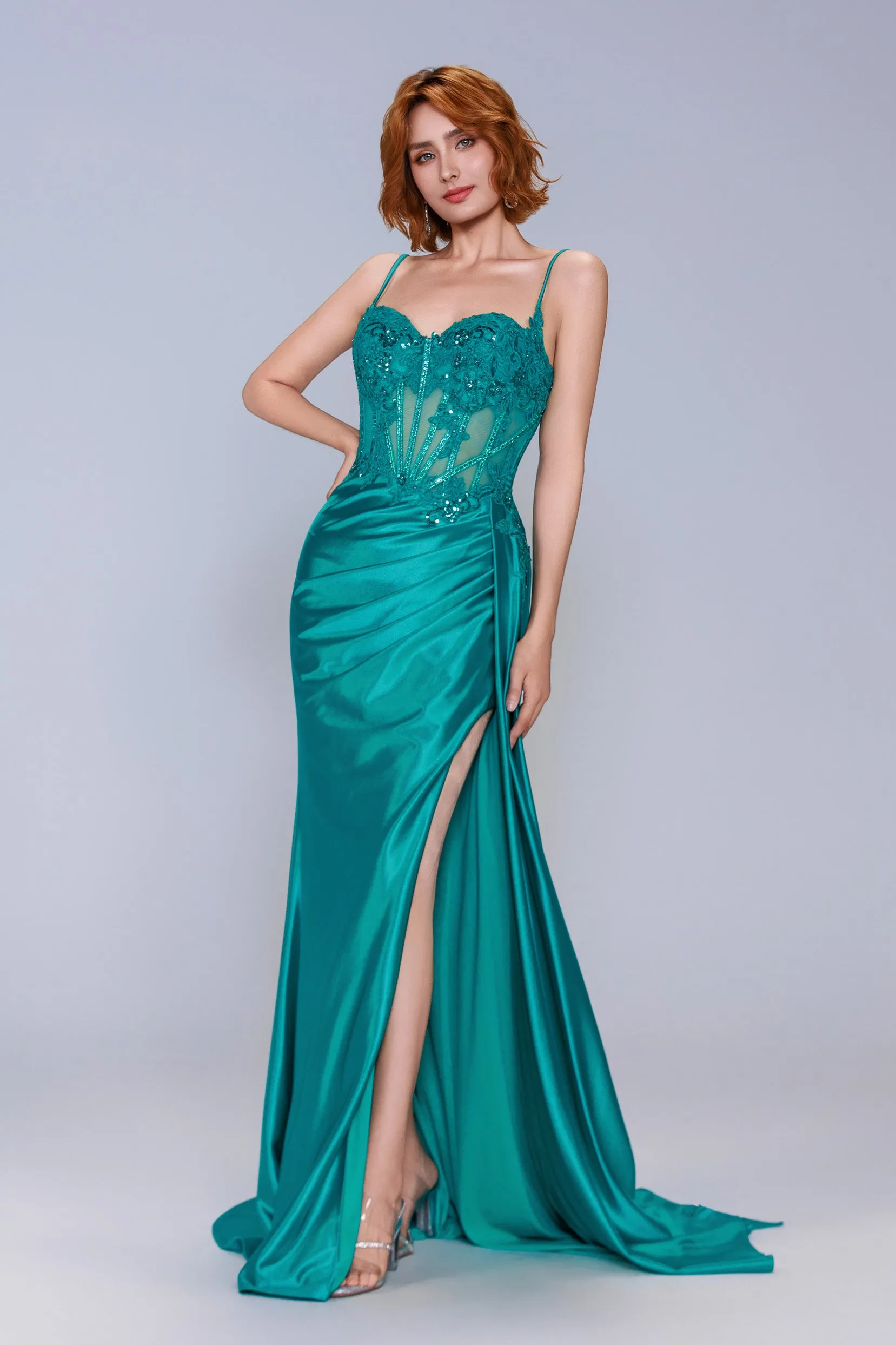 Sheath-Column Sweep-Brush Train Stretch Satin Prom Dress CS1065 sold by Cocomelody