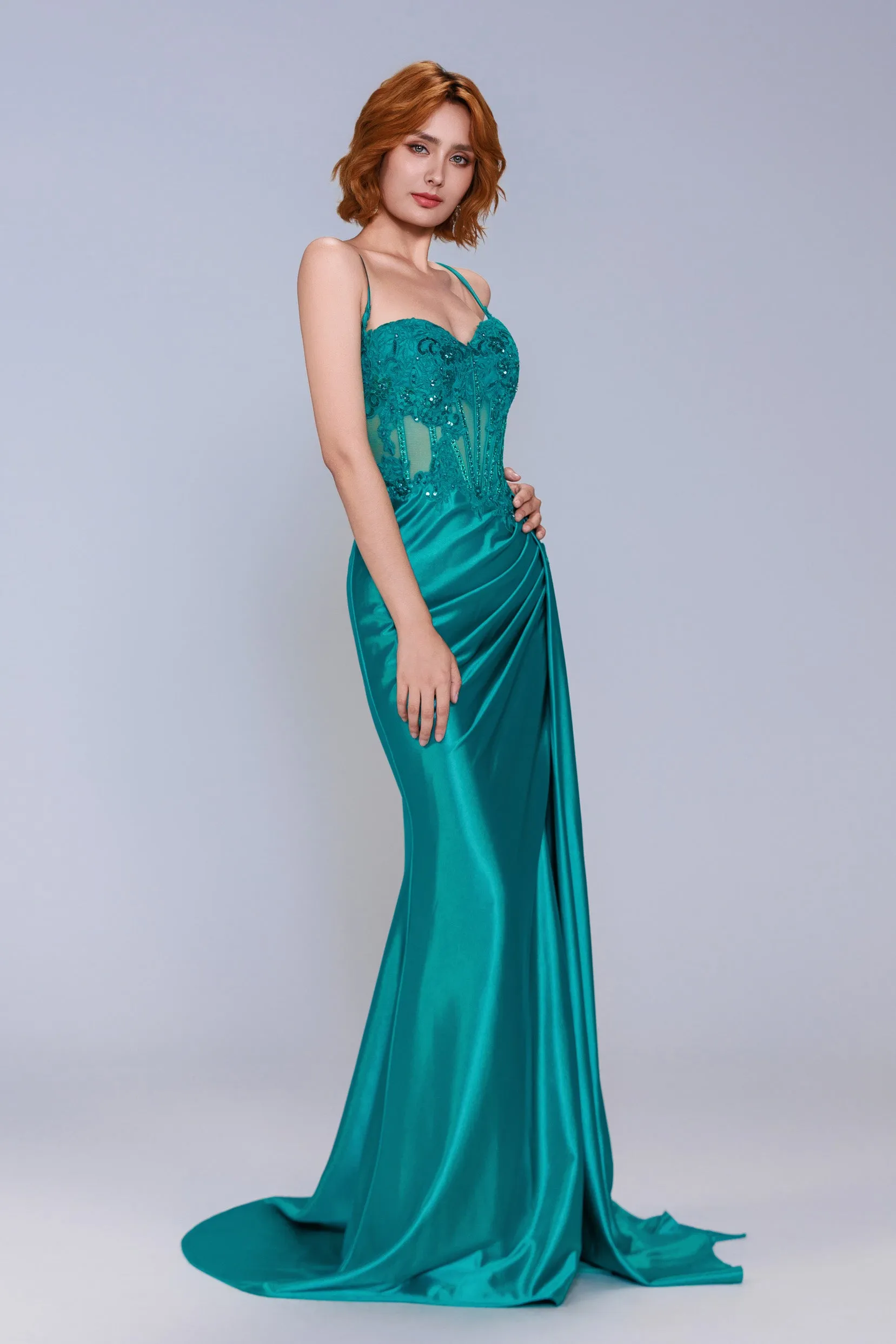 Sheath-Column Sweep-Brush Train Stretch Satin Prom Dress CS1065 sold by Cocomelody product image thumbnail 5