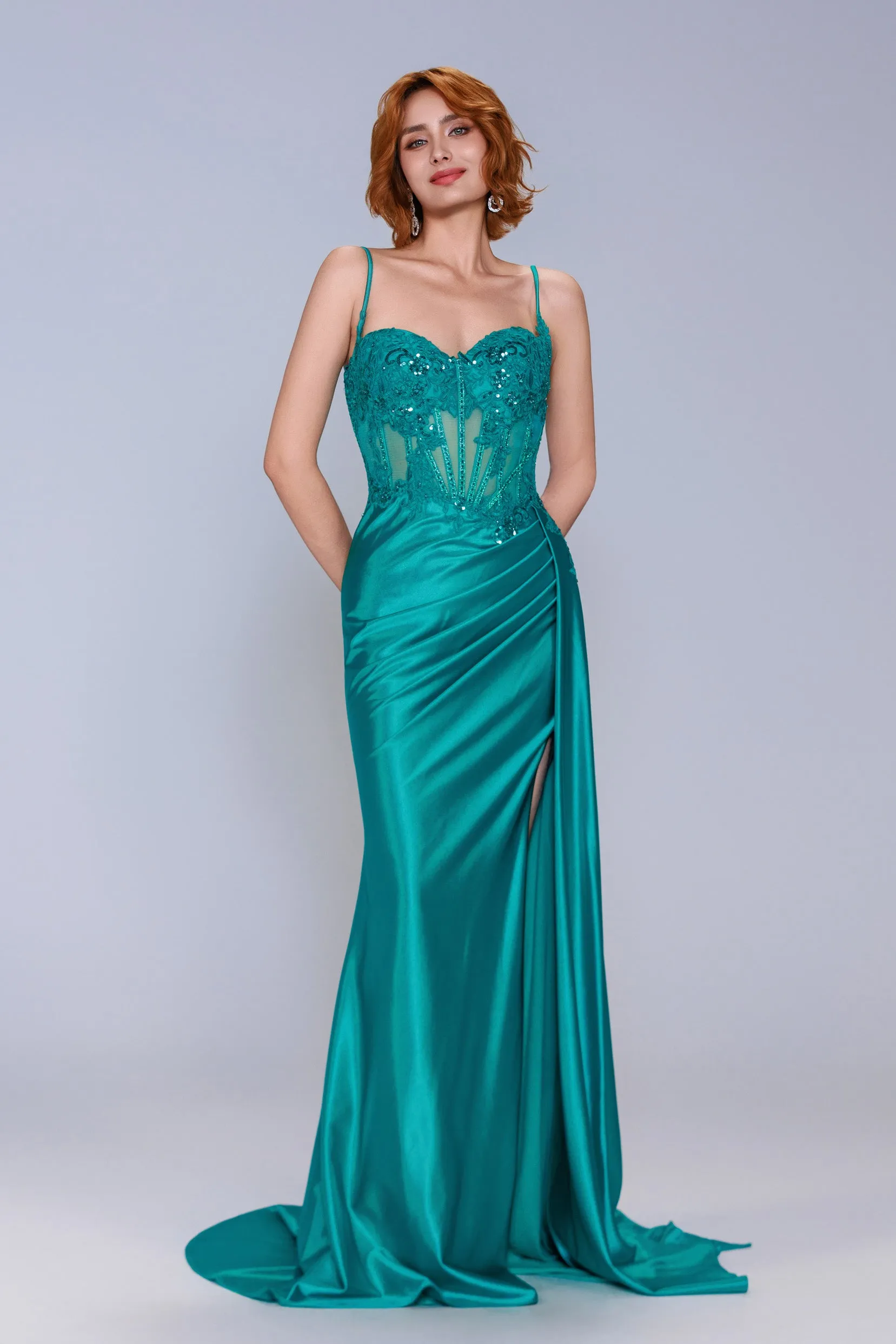 Sheath-Column Sweep-Brush Train Stretch Satin Prom Dress CS1065 sold by Cocomelody product image thumbnail 3