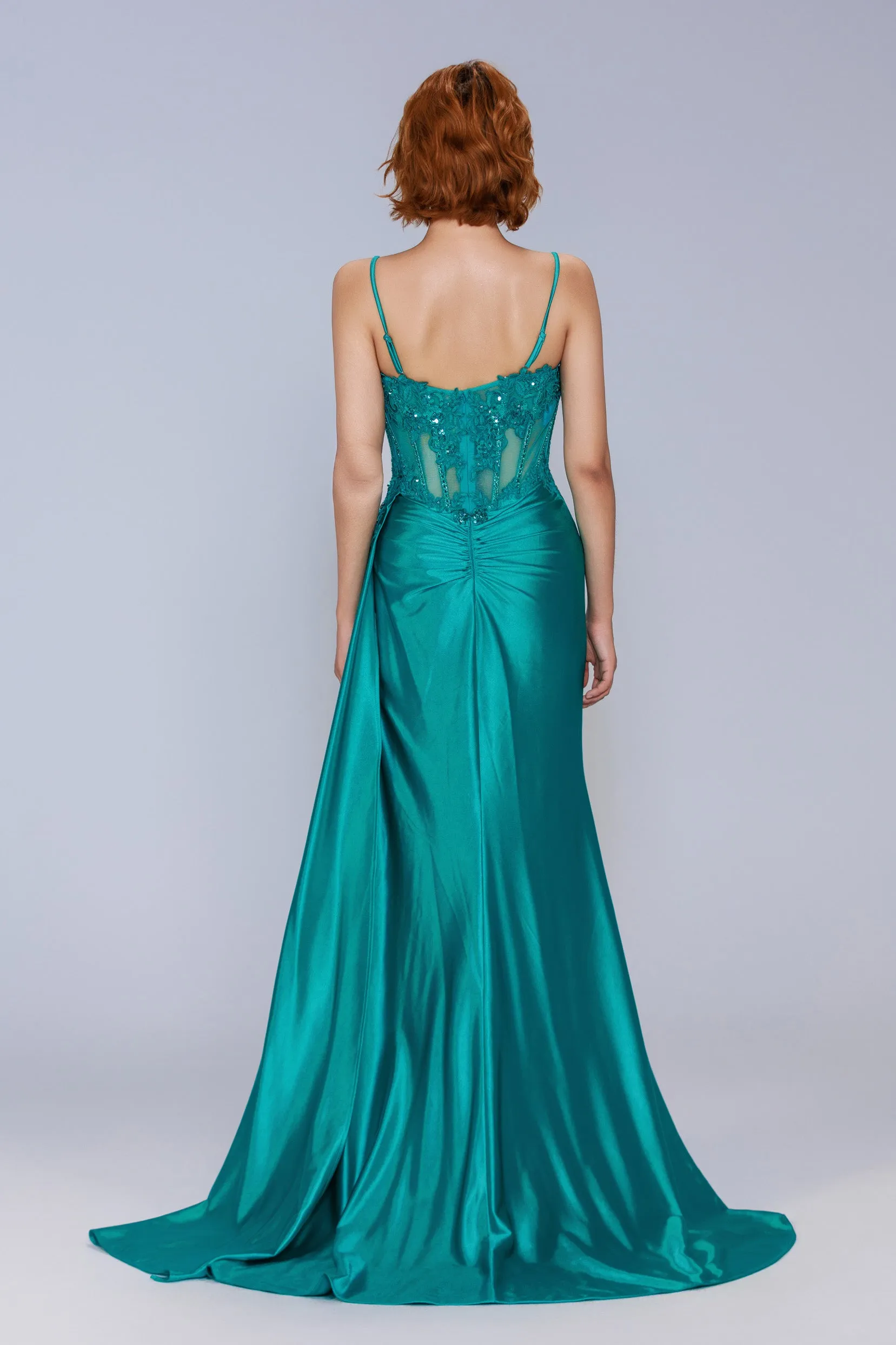 Sheath-Column Sweep-Brush Train Stretch Satin Prom Dress CS1065 sold by Cocomelody product image thumbnail 2