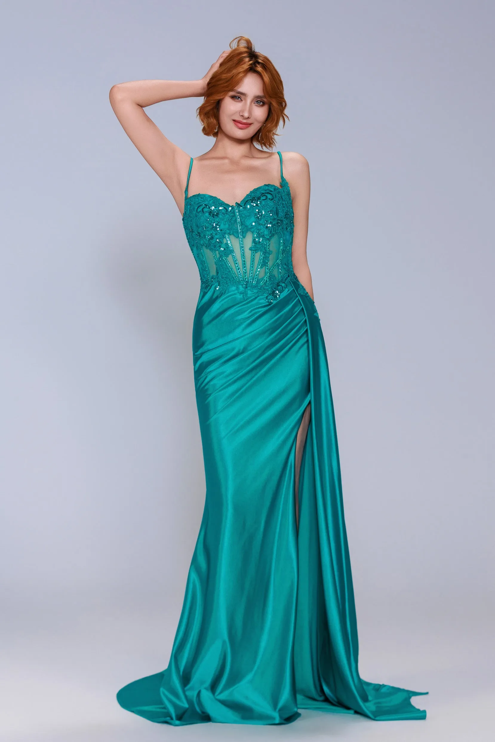 Sheath-Column Sweep-Brush Train Stretch Satin Prom Dress CS1065 sold by Cocomelody product image thumbnail 4