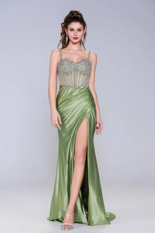 Sheath-Column Sweep-Brush Train Stretch Satin Prom Dress CS1064 sold by Cocomelody