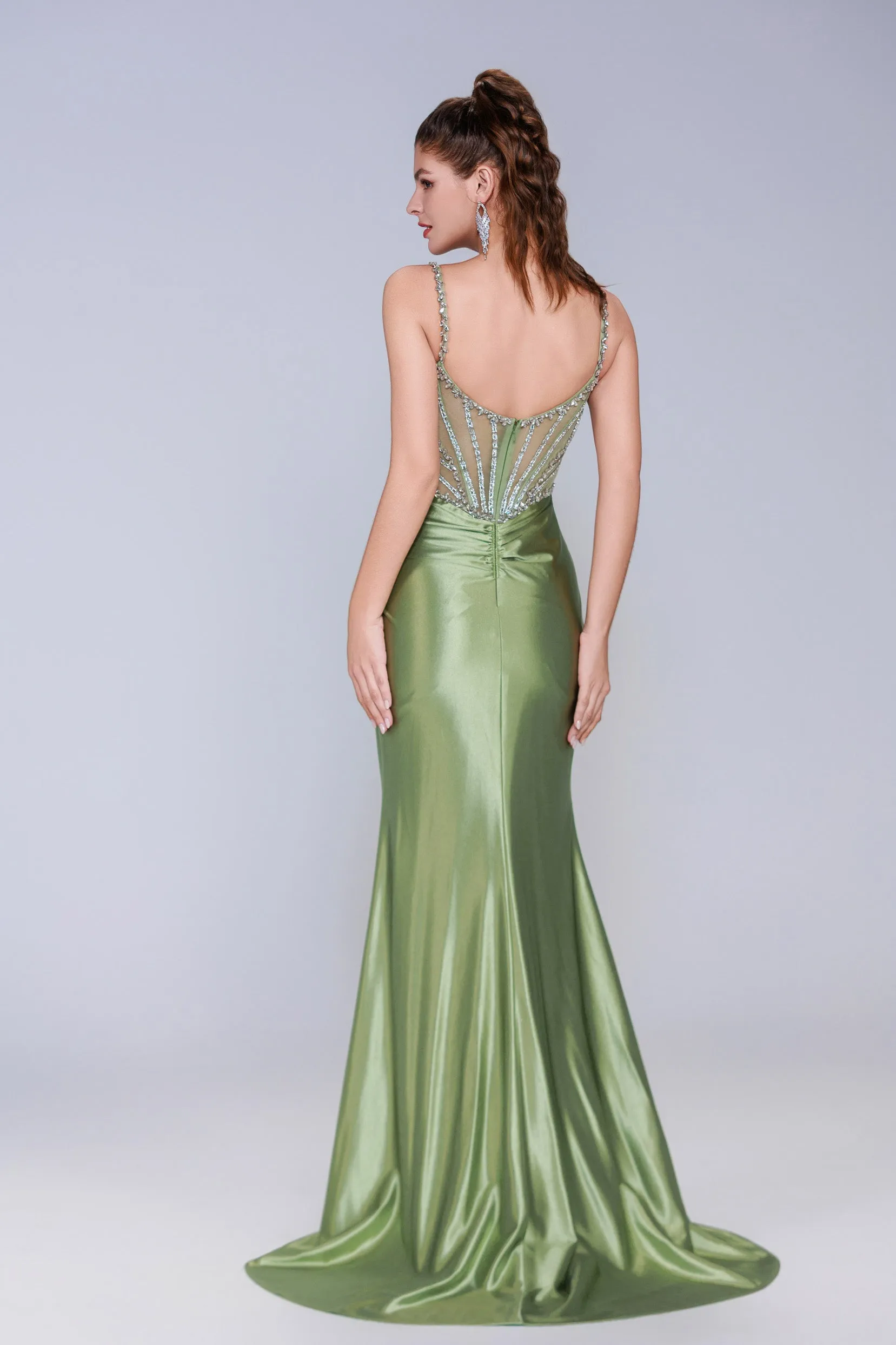Sheath-Column Sweep-Brush Train Stretch Satin Prom Dress CS1064 sold by Cocomelody product image thumbnail 2