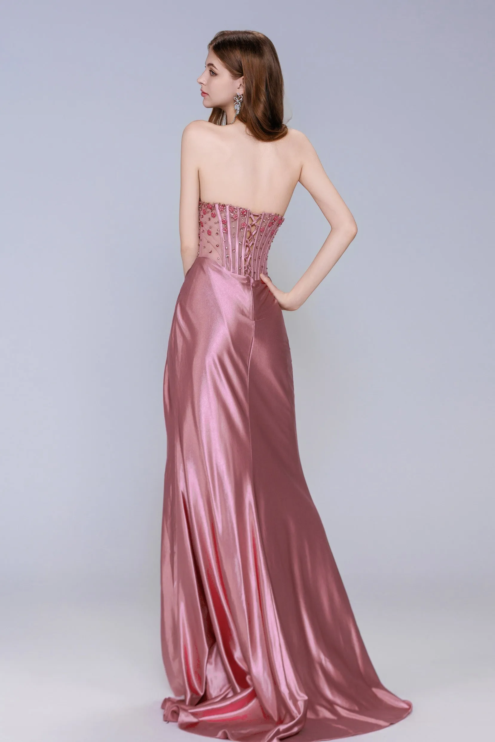 Sheath-Column Sweep-Brush Train Stretch Satin Prom Dress CS1063 sold by Cocomelody product image thumbnail 2