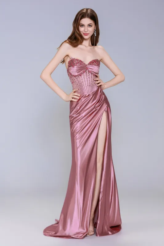 Sheath-Column Sweep-Brush Train Stretch Satin Prom Dress CS1063 sold by Cocomelody