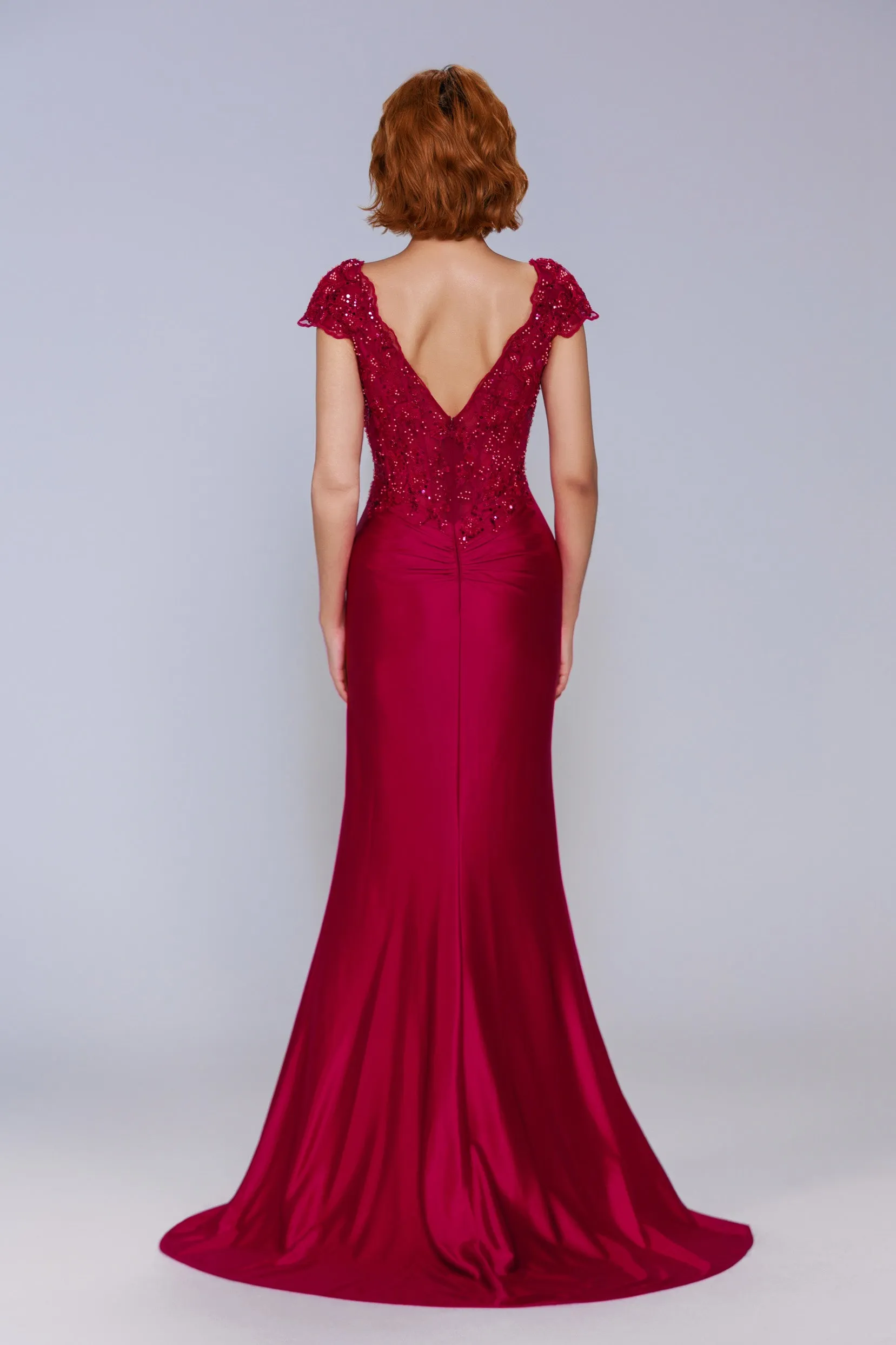 Sheath-Column Sweep-Brush Train Stretch Satin Prom Dress CS1059 sold by Cocomelody product image thumbnail 2