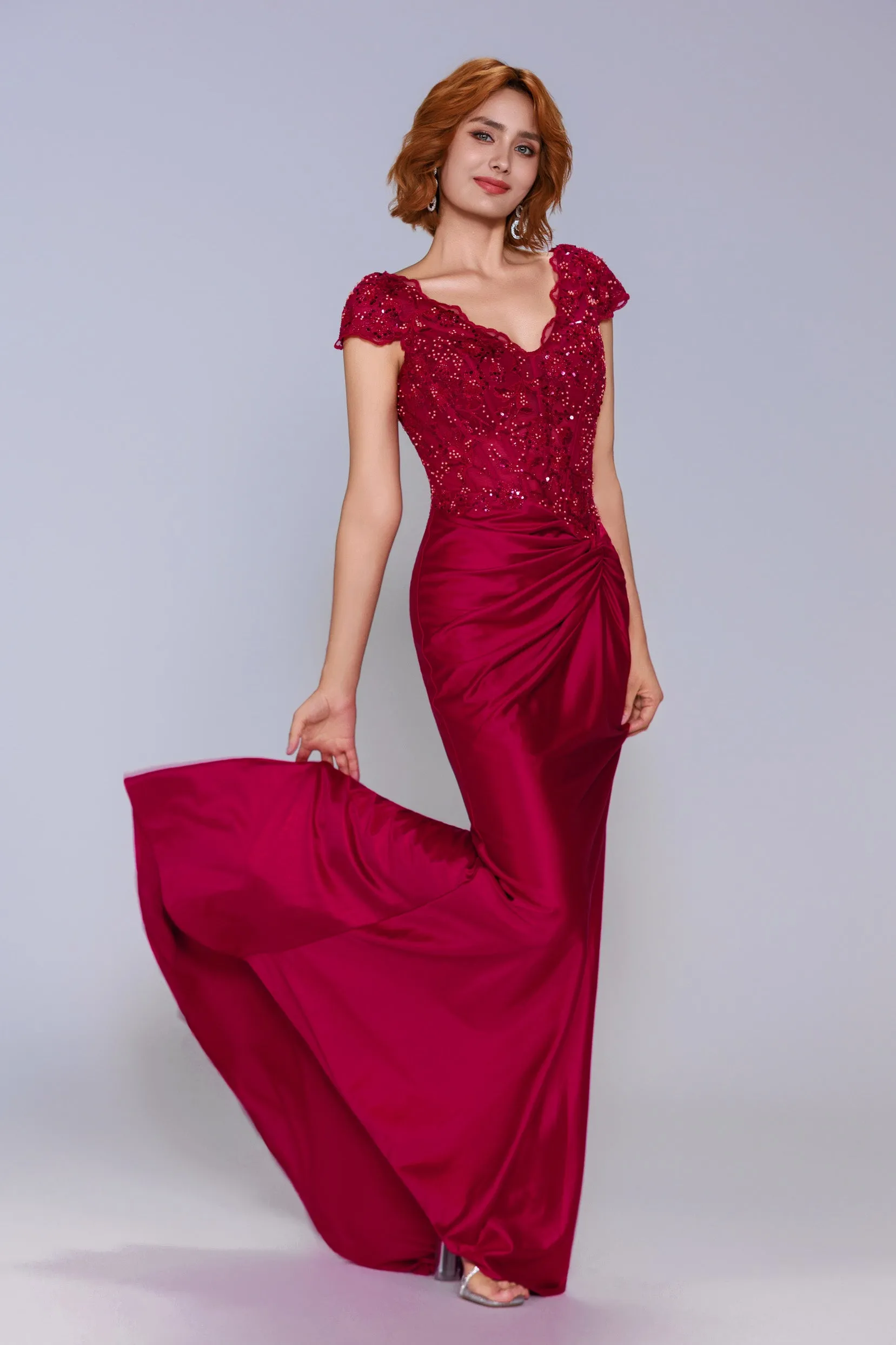 Sheath-Column Sweep-Brush Train Stretch Satin Prom Dress CS1059 sold by Cocomelody