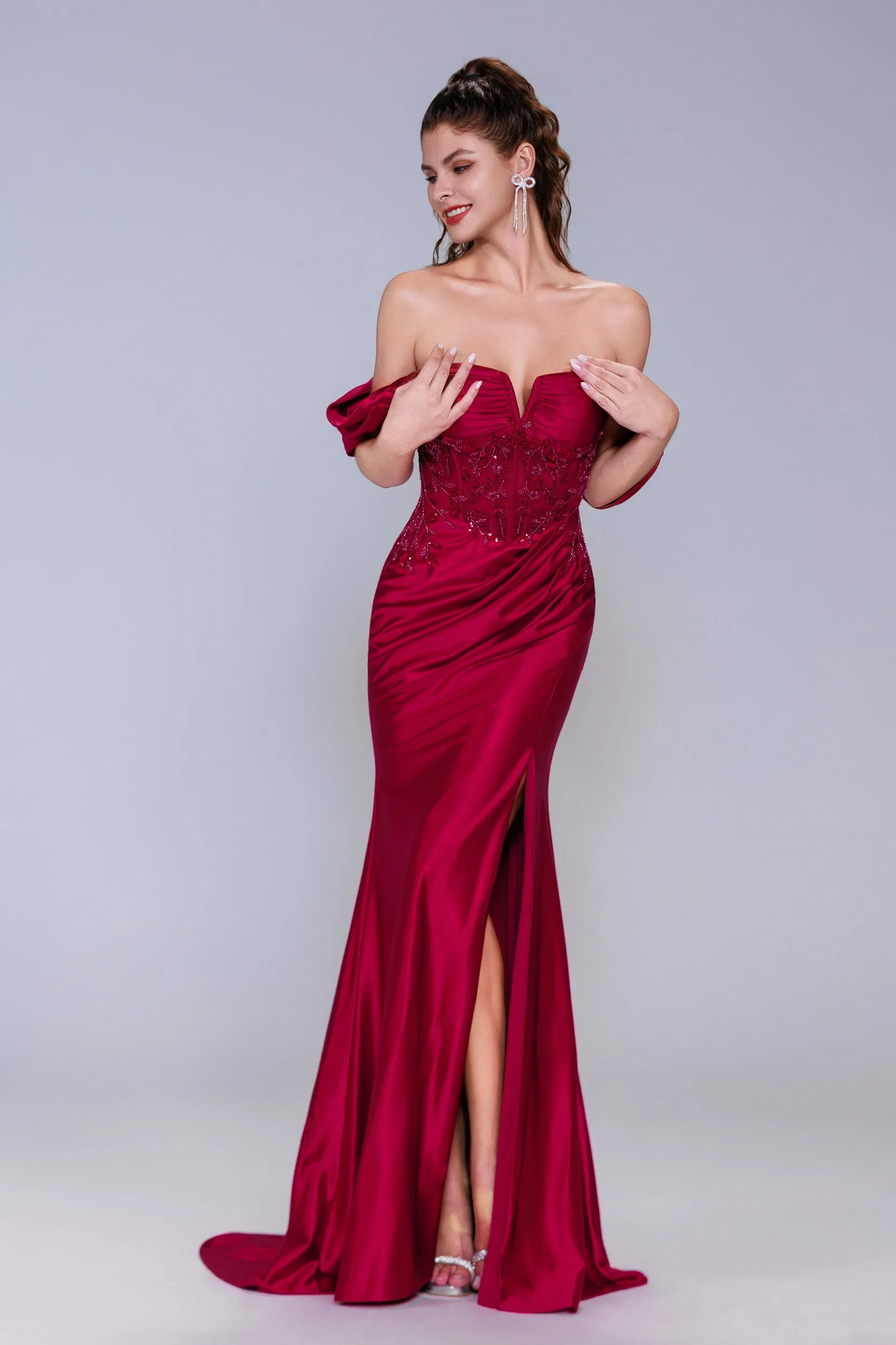 Sheath-Column Sweep-Brush Train Stretch Satin Prom Dress CS1058 sold by Cocomelody product image thumbnail 5