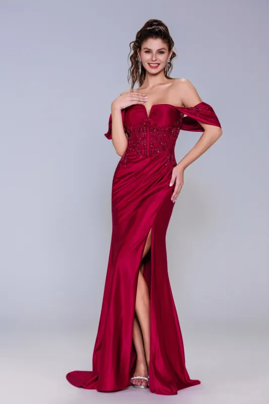 Sheath-Column Sweep-Brush Train Stretch Satin Prom Dress CS1058 sold by Cocomelody