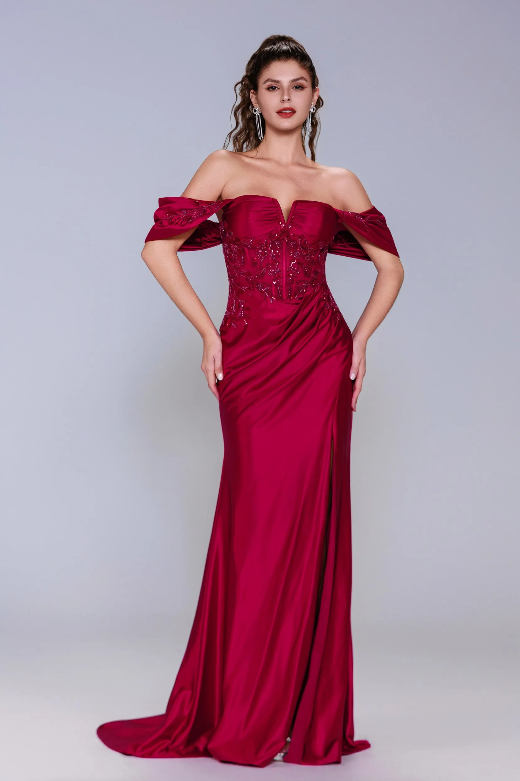 Sheath-Column Sweep-Brush Train Stretch Satin Prom Dress CS1058 sold by Cocomelody product image thumbnail 3