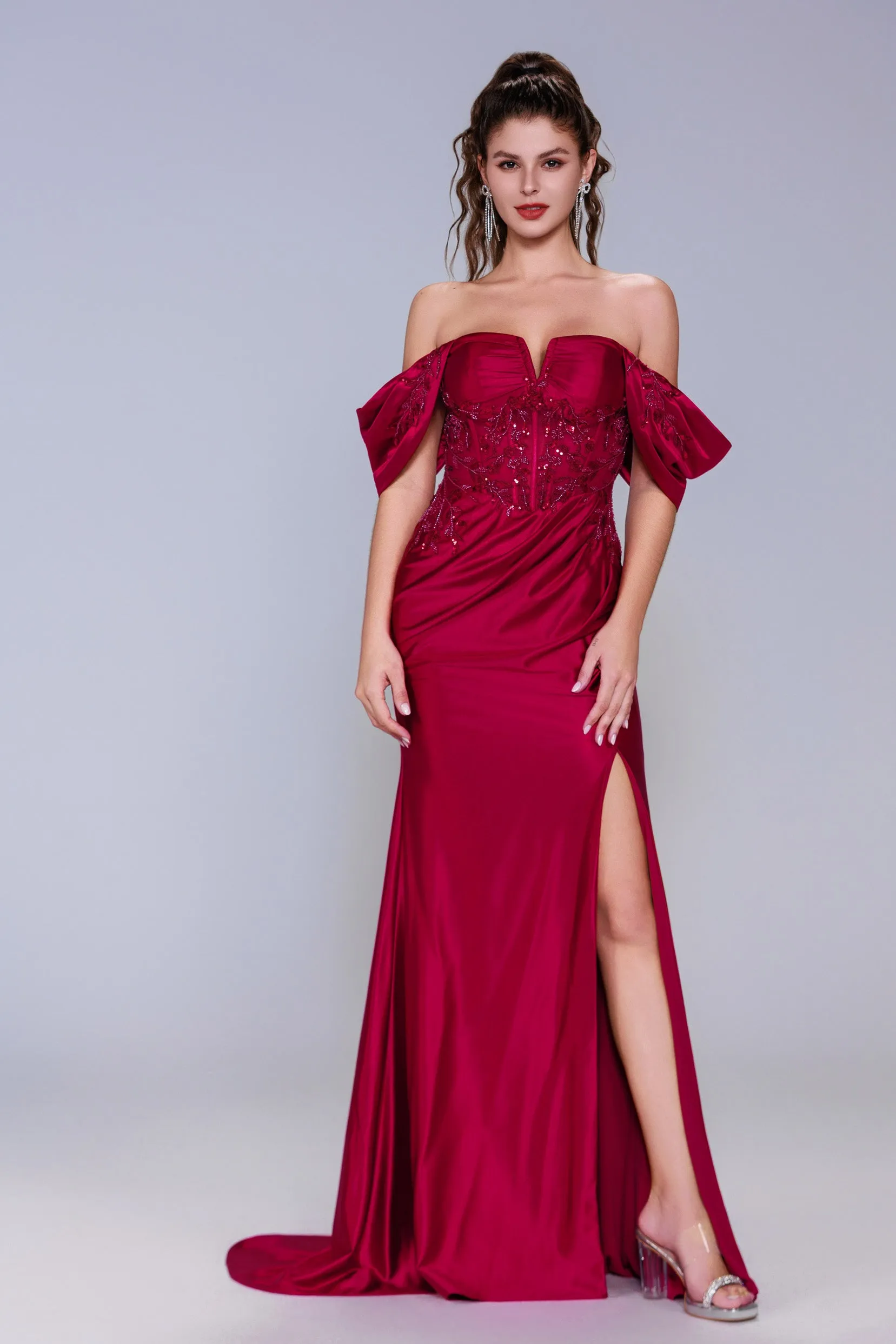 Sheath-Column Sweep-Brush Train Stretch Satin Prom Dress CS1058 sold by Cocomelody product image thumbnail 4