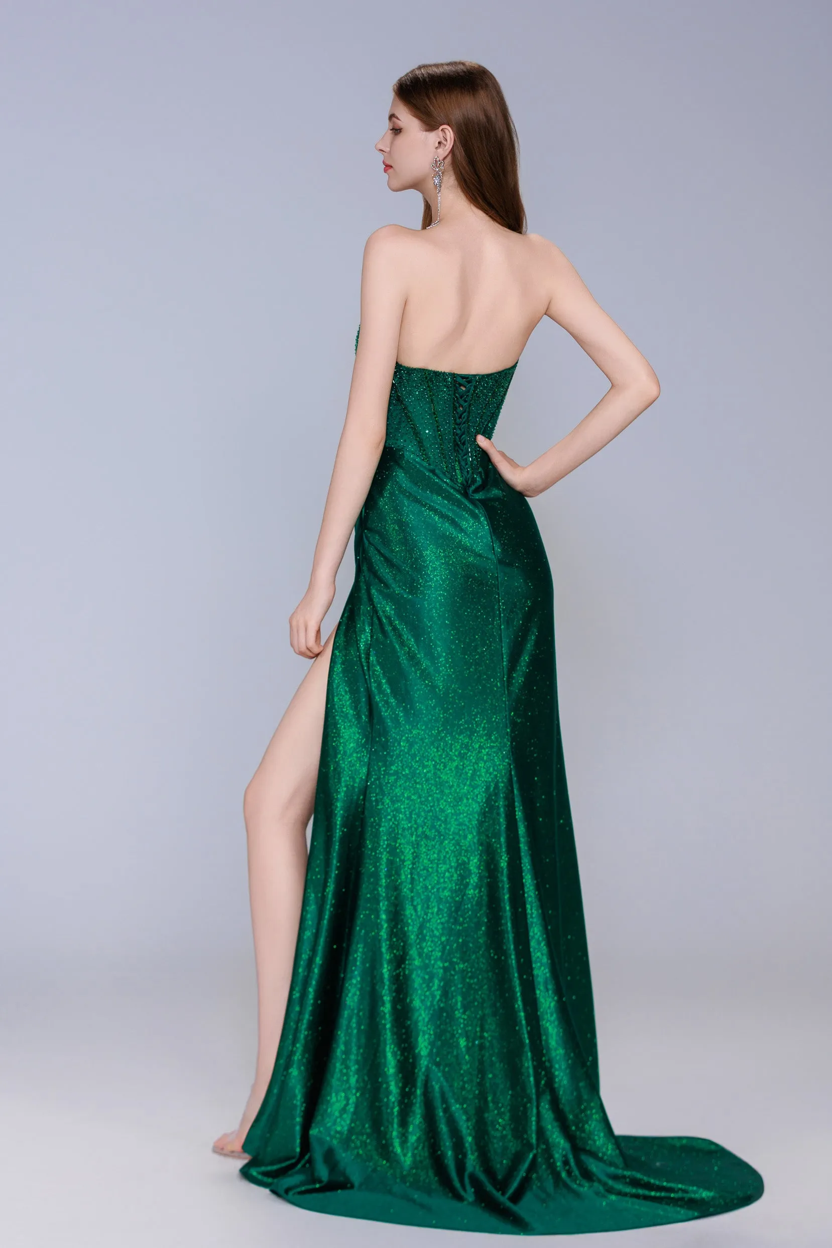 Sheath-Column Sweep-Brush Train Stretch Satin Prom Dress CS1057 sold by Cocomelody product image thumbnail 2