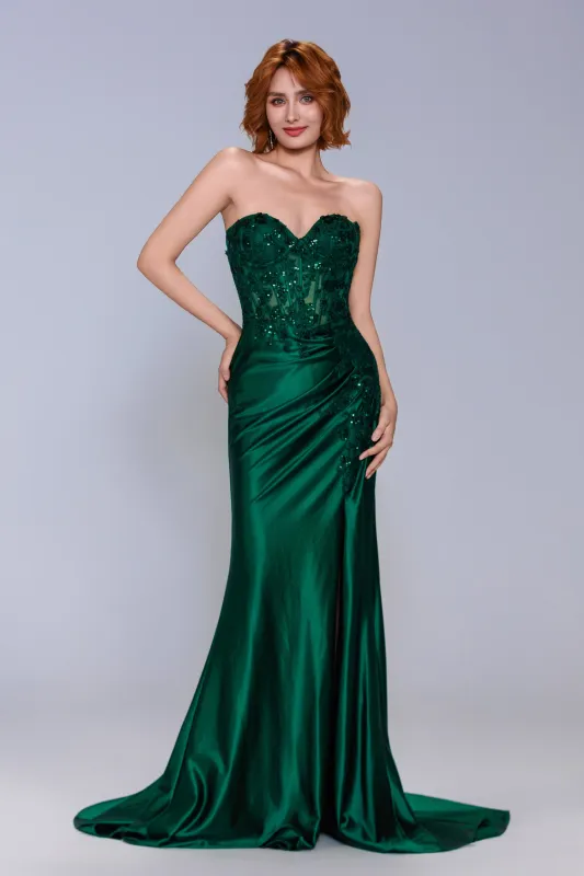 Sheath-Column Sweep-Brush Train Stretch Satin Prom Dress CS1056 sold by Cocomelody