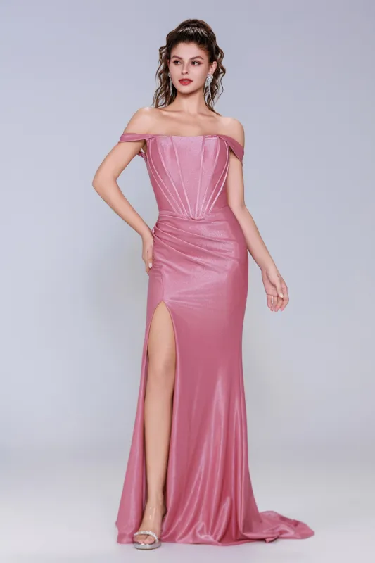 Sheath-Column Sweep-Brush Train Stretch Satin Prom Dress CS1055 sold by Cocomelody
