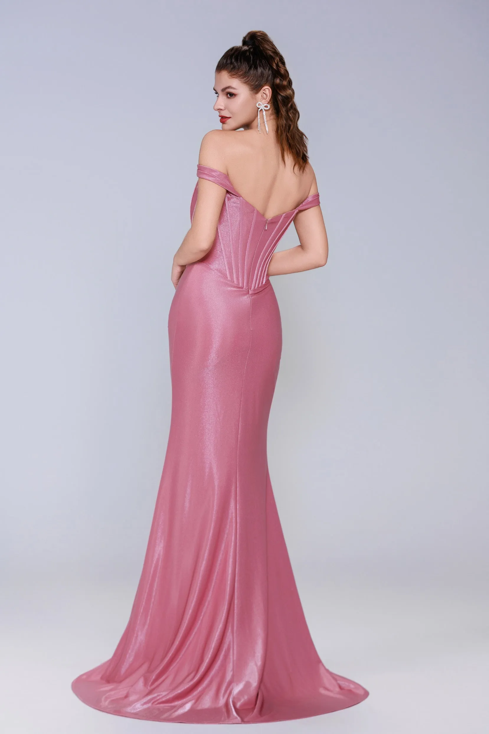 Sheath-Column Sweep-Brush Train Stretch Satin Prom Dress CS1055 sold by Cocomelody product image thumbnail 2