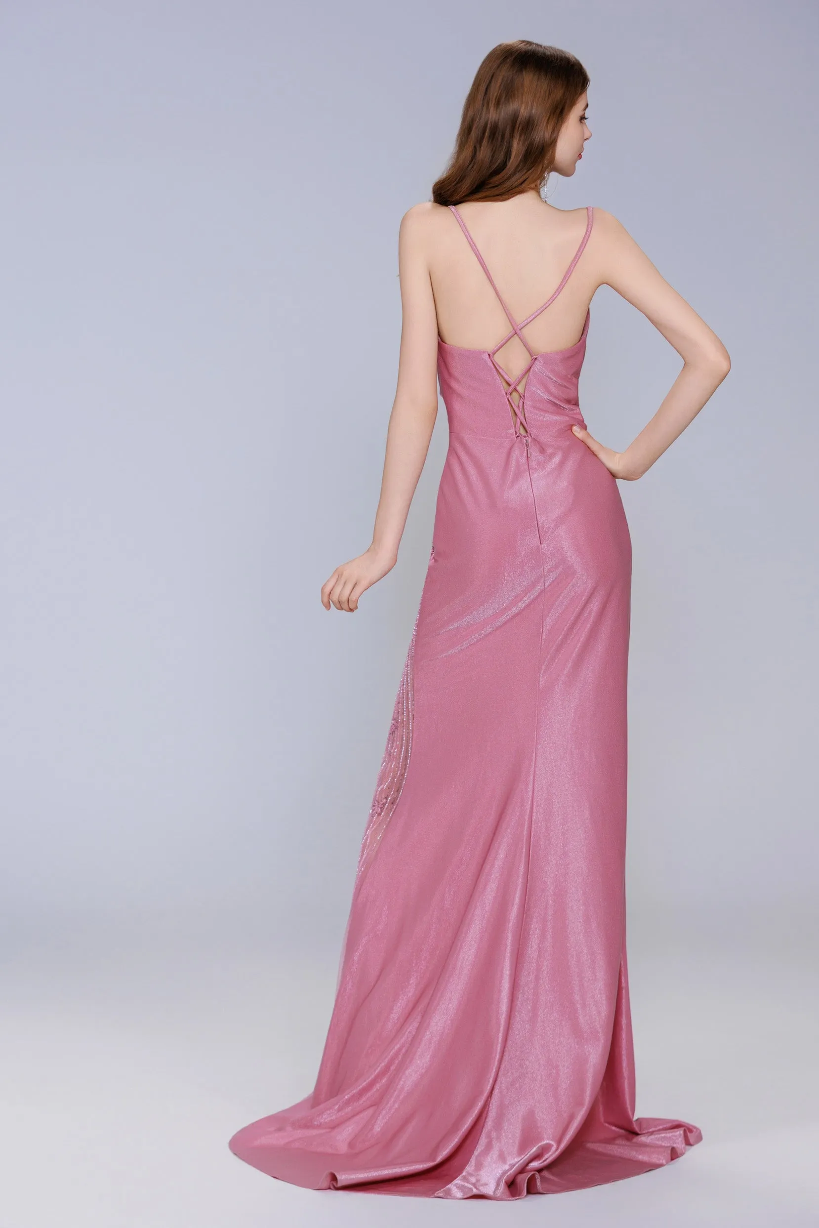 Sheath-Column Sweep-Brush Train Stretch Satin Prom Dress CS1054 sold by Cocomelody product image thumbnail 2