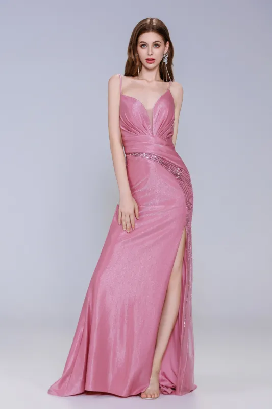 Sheath-Column Sweep-Brush Train Stretch Satin Prom Dress CS1054 sold by Cocomelody