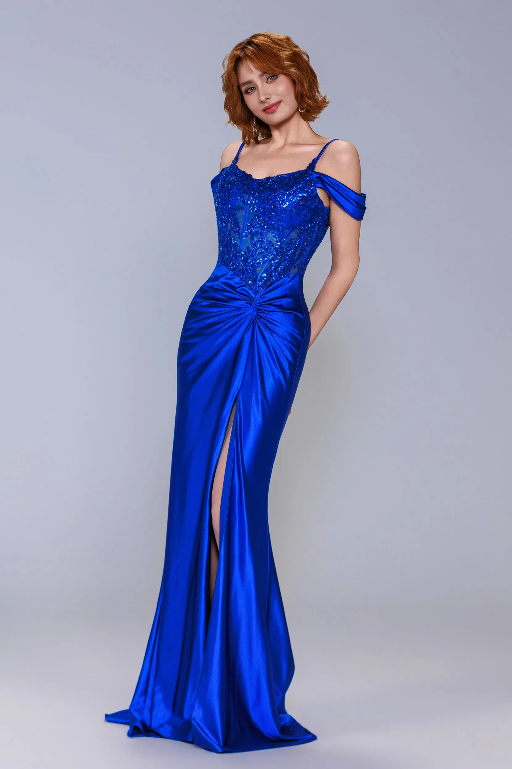 Sheath-Column Sweep-Brush Train Stretch Satin Prom Dress CS1053 sold by Cocomelody product image thumbnail 3