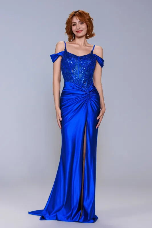 Sheath-Column Sweep-Brush Train Stretch Satin Prom Dress CS1053 sold by Cocomelody