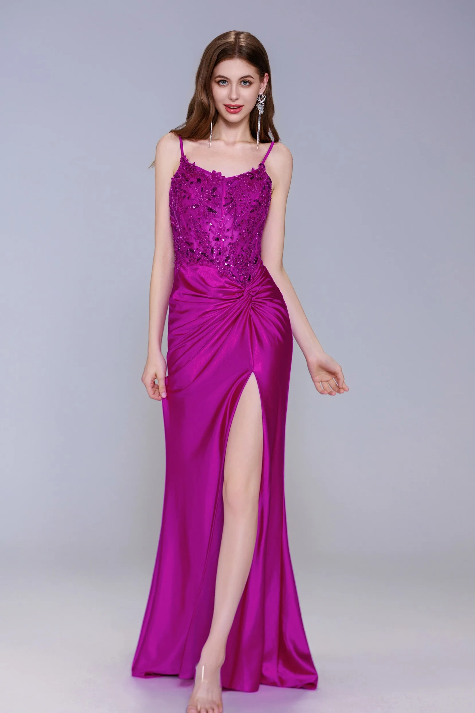 Sheath-Column Sweep-Brush Train Stretch Satin Prom Dress CS1051 sold by Cocomelody product image thumbnail 4