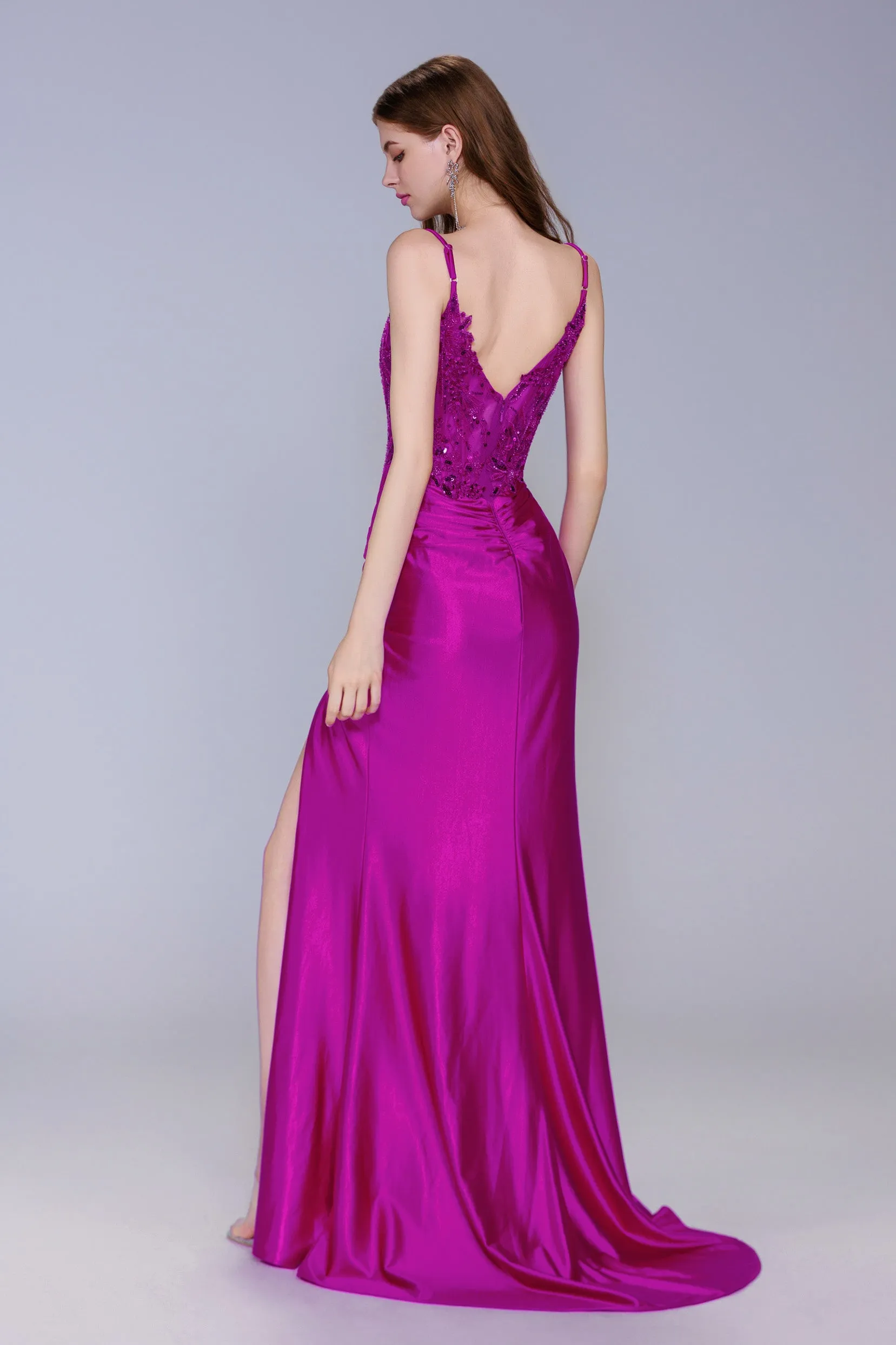 Sheath-Column Sweep-Brush Train Stretch Satin Prom Dress CS1051 sold by Cocomelody product image thumbnail 2