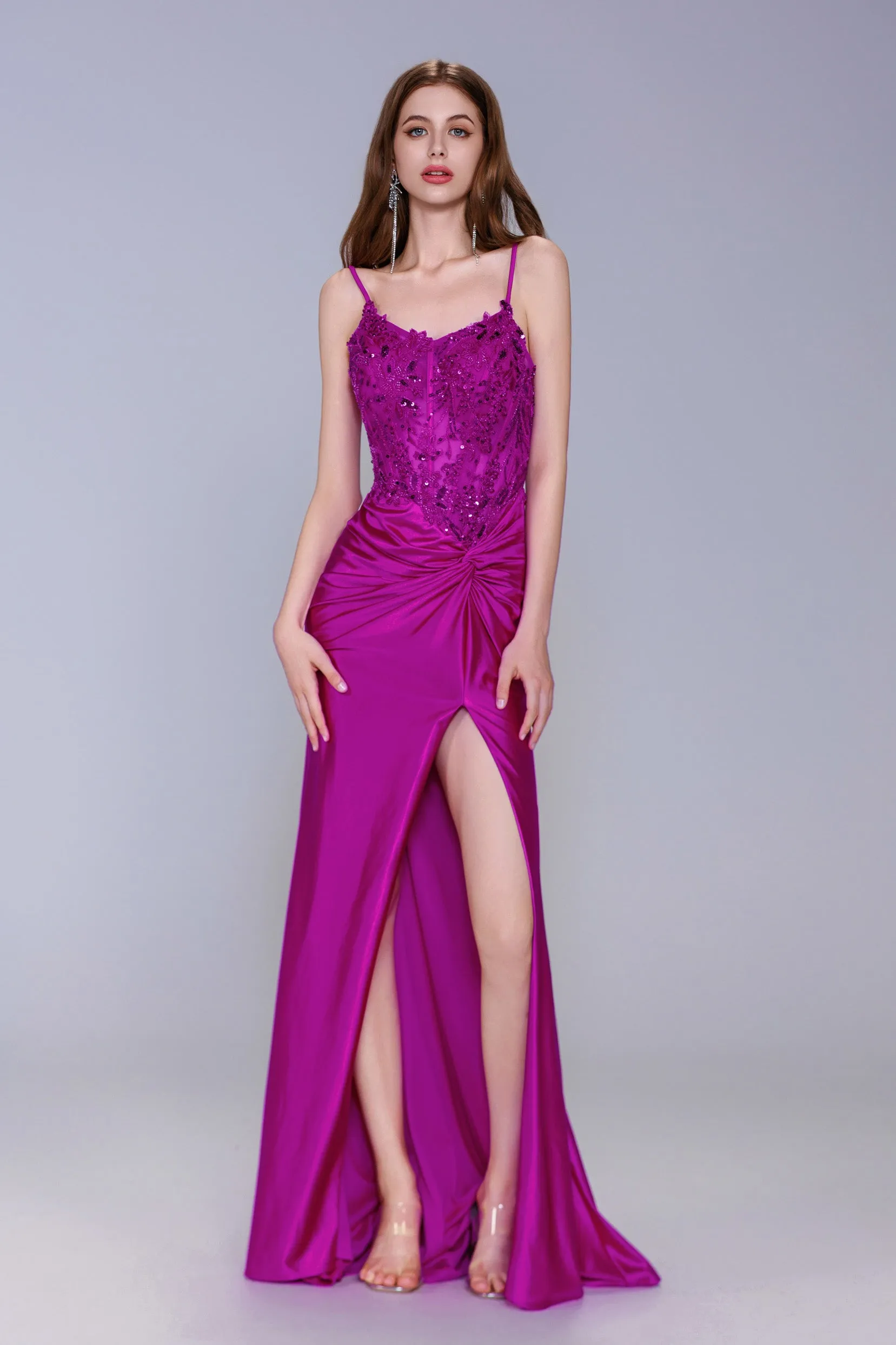 Sheath-Column Sweep-Brush Train Stretch Satin Prom Dress CS1051 sold by Cocomelody product image thumbnail 5
