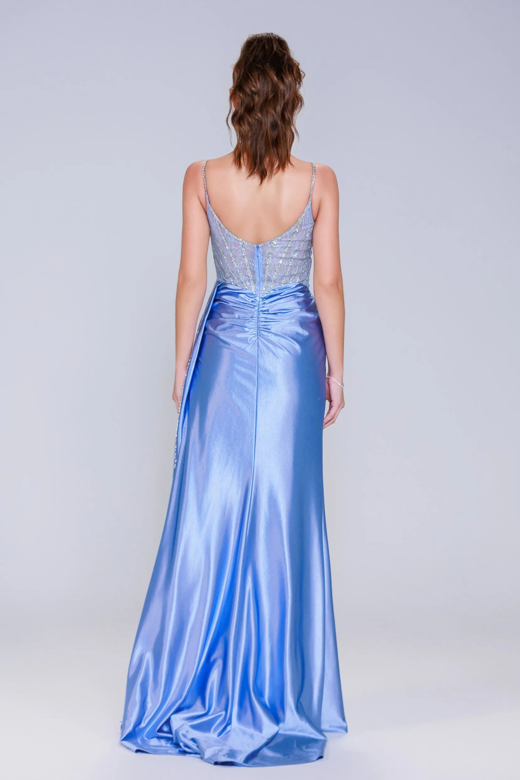 Sheath-Column Sweep-Brush Train Stretch Satin Prom Dress CS1042 sold by Cocomelody product image thumbnail 2
