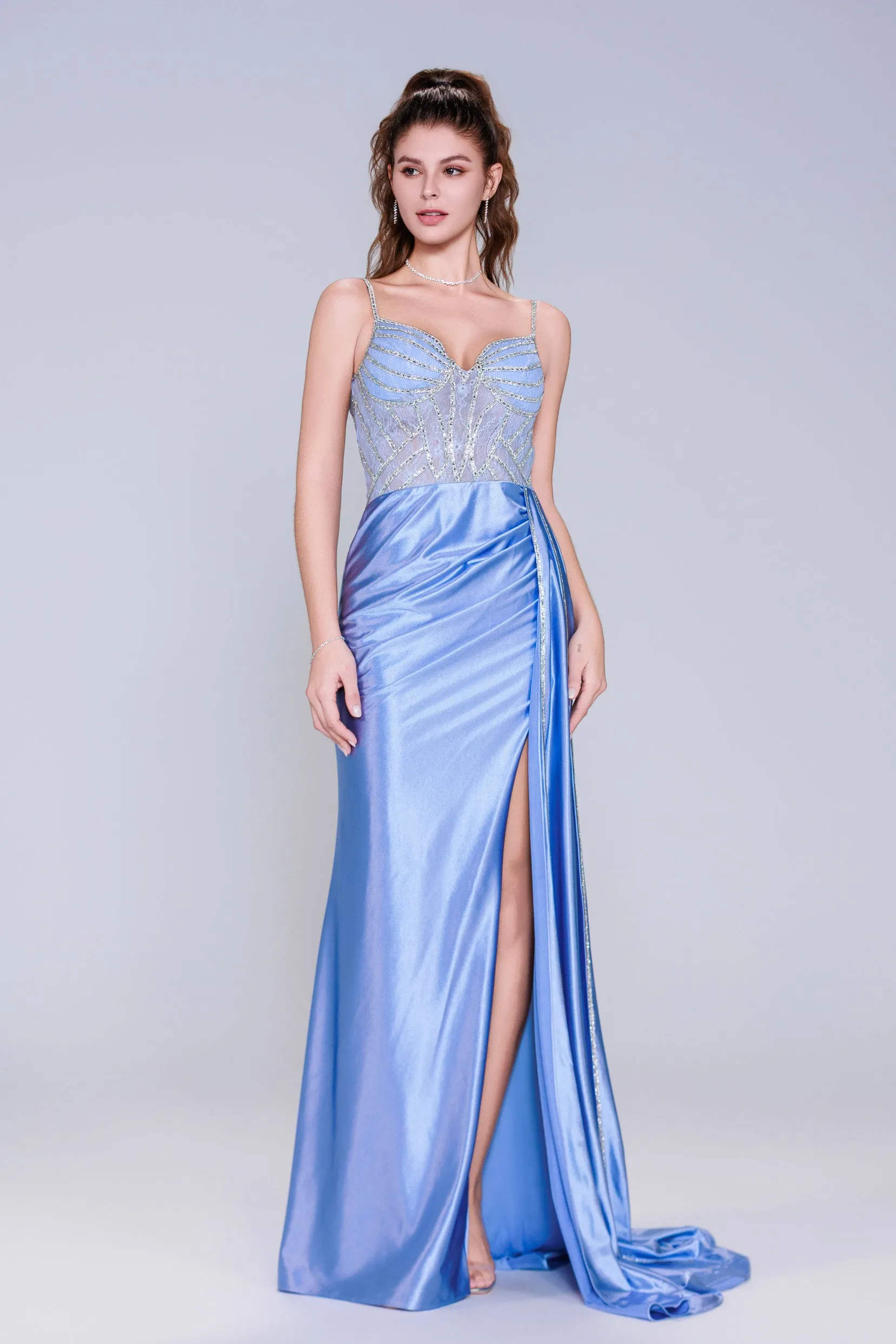 Sheath-Column Sweep-Brush Train Stretch Satin Prom Dress CS1042 sold by Cocomelody product image thumbnail 3