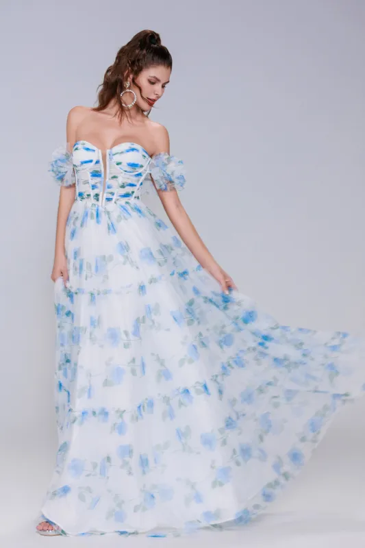 A-Line Maxi Printed Gauze Prom Dress CS0989 sold by Cocomelody